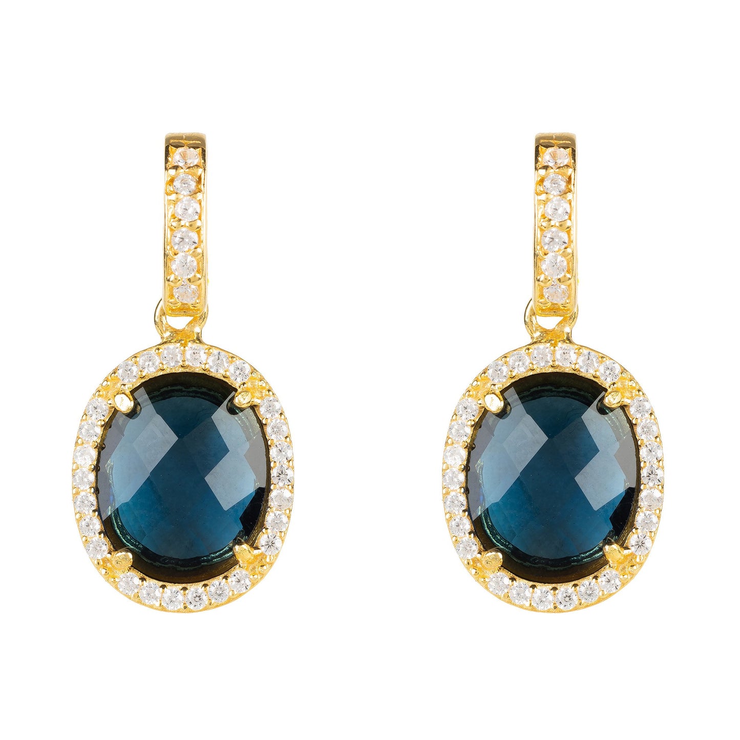 Beatrice Oval Gemstone Drop Earrings Gold Sapphire Hydro