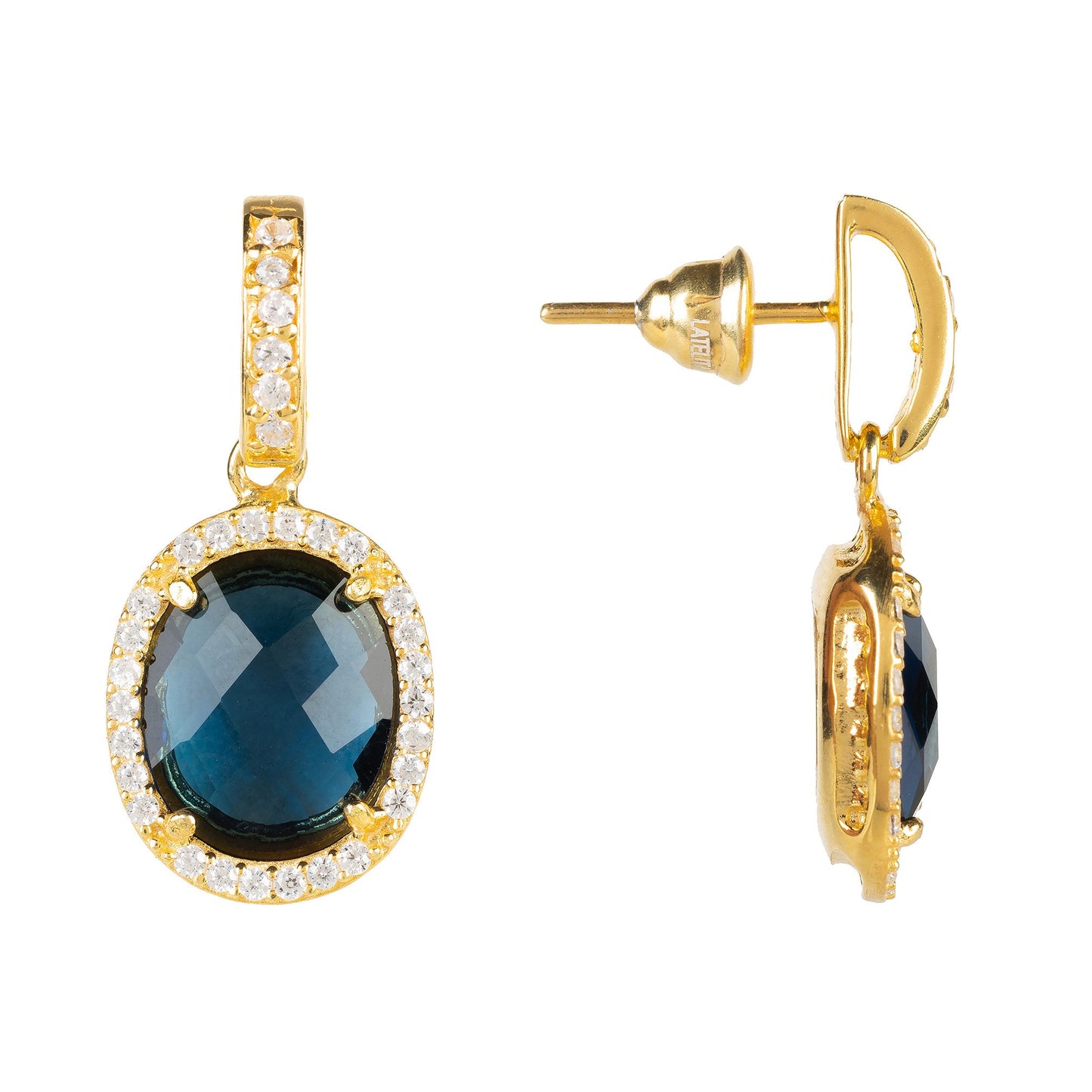 Beatrice Oval Gemstone Drop Earrings Gold Sapphire Hydro