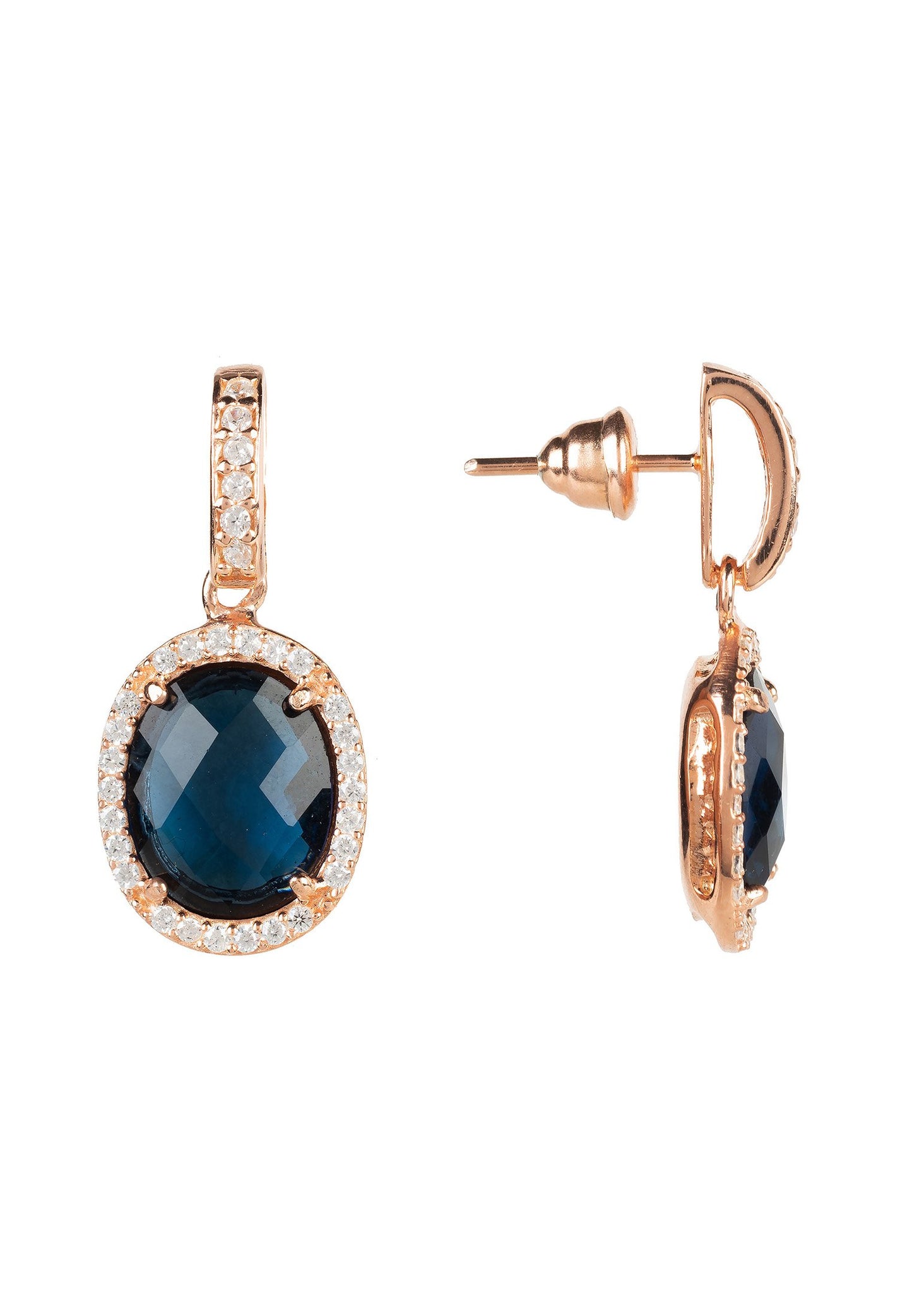 Beatrice Oval Gemstone Drop Earrings Rose Gold Sapphire Hydro