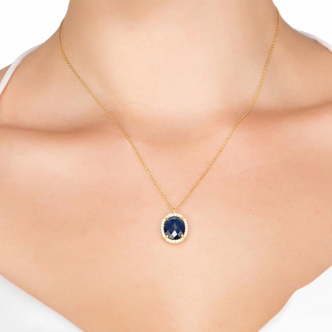 Beatrice Oval Gemstone Pendant Necklace Gold Sapphire Hydro