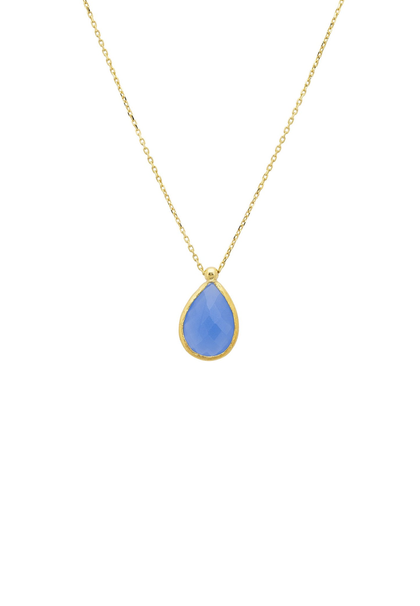 Petite Drop Necklace Gold Dark Blue Chalcedony