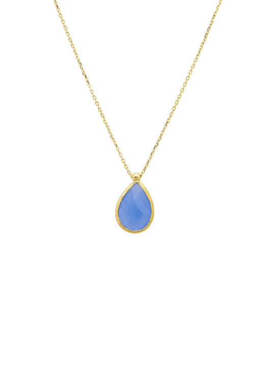 Petite Drop Necklace Gold Dark Blue Chalcedony