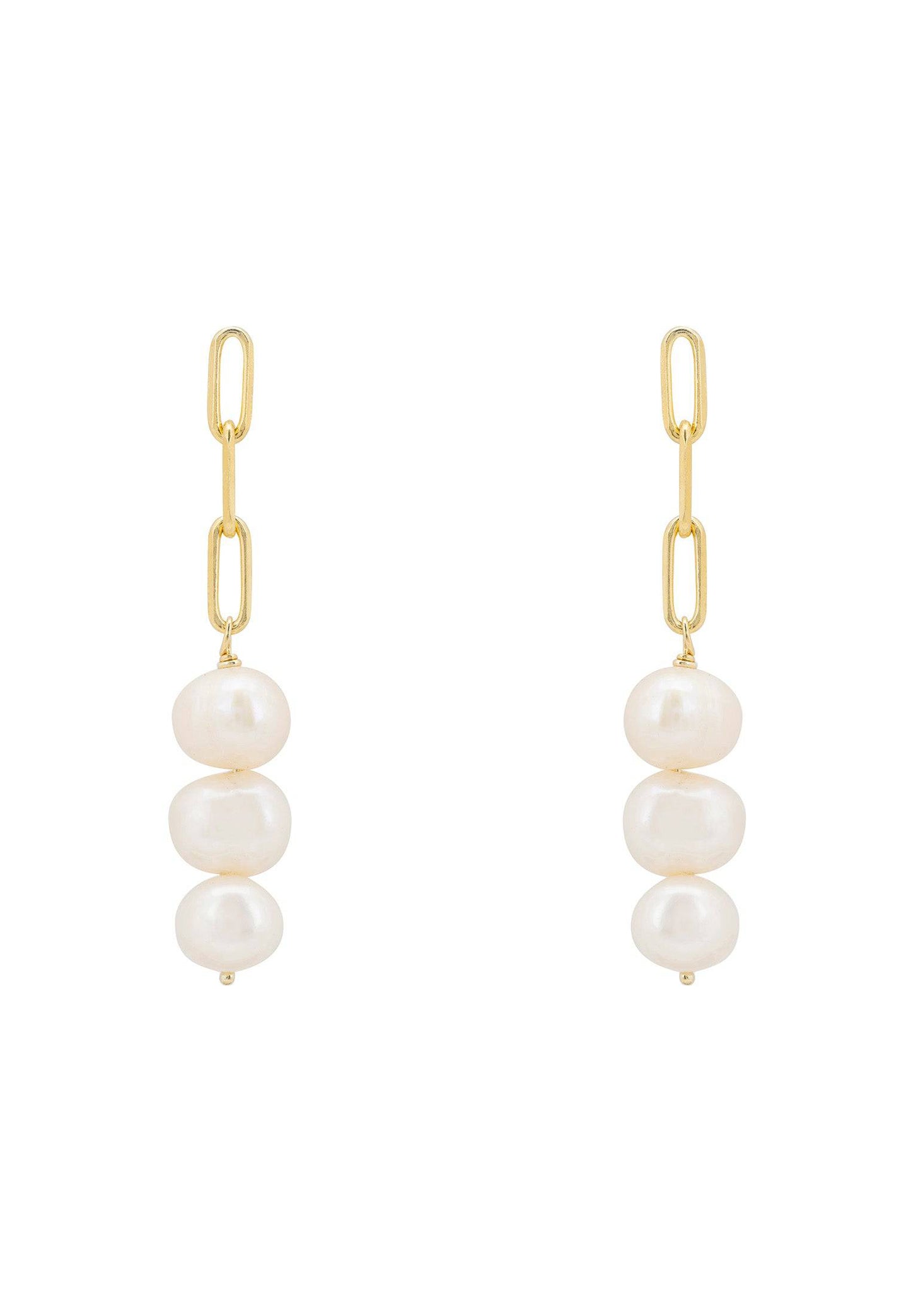 Amelia Three Pearl Drop Earrings Gold