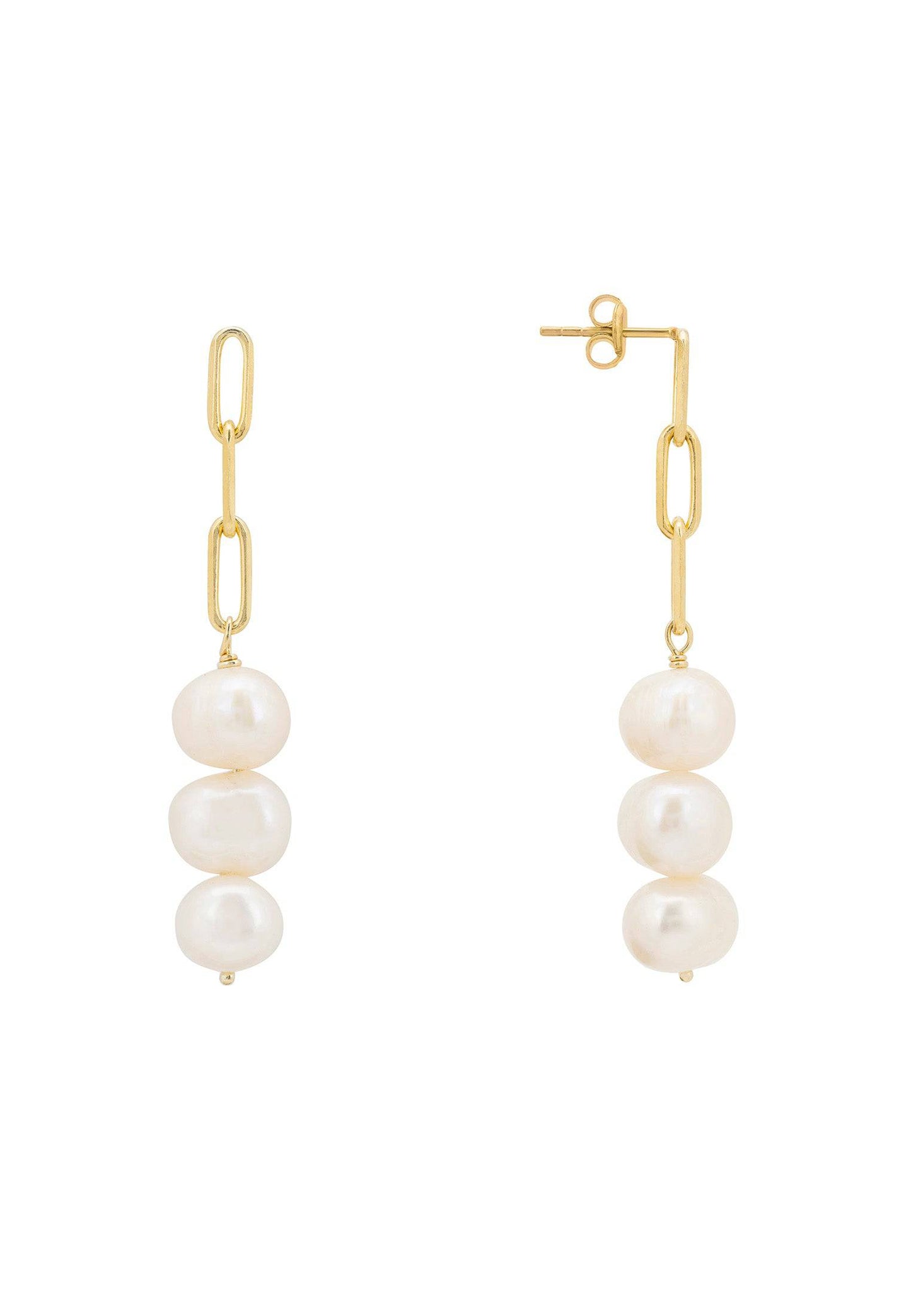 Amelia Three Pearl Drop Earrings Gold